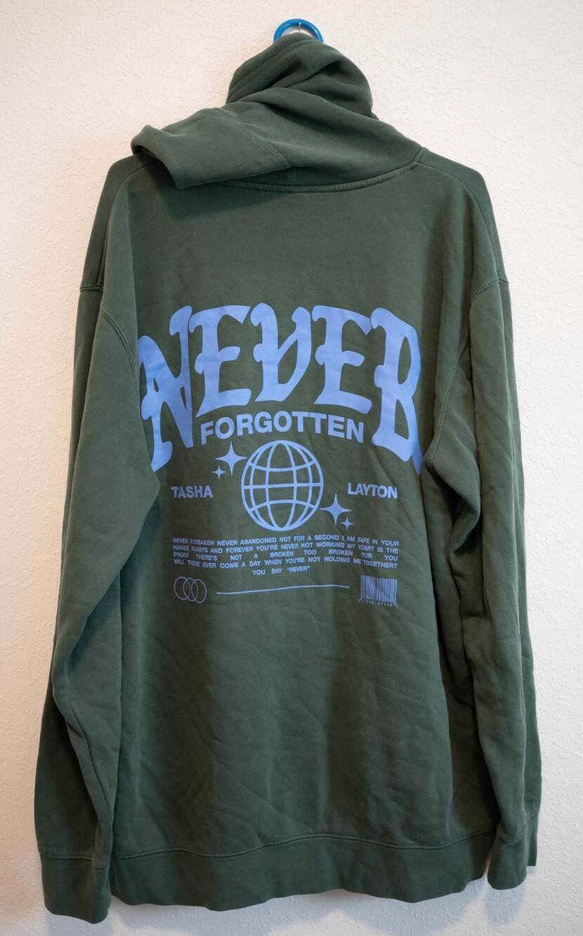 Tasha Layton "Never" Graphic Hoodie, Forest Green - Picture 5 of 5